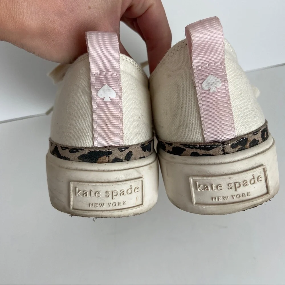 Kate Spade Womens‎ Cream Canvas Kaia Leopard Print Suede Sneakers Size 8